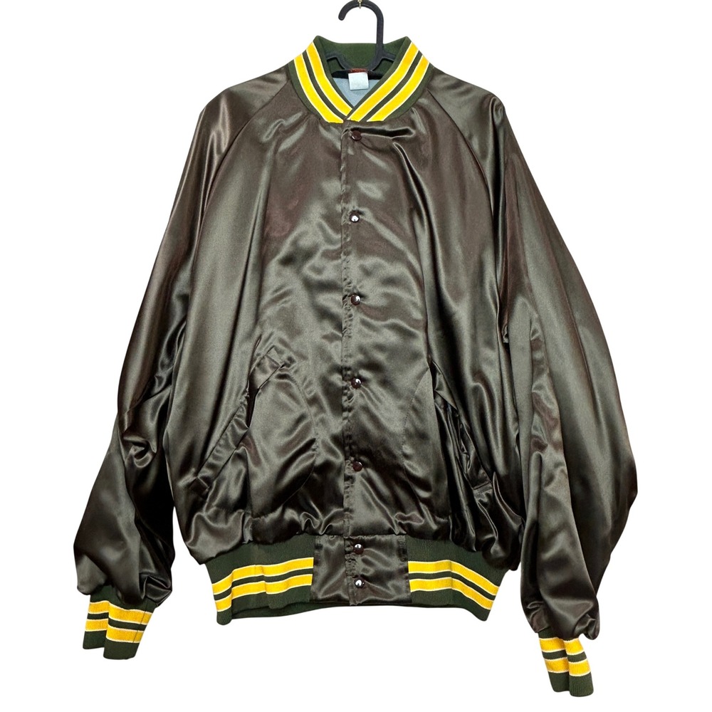 Vintage Satin Bomber Jacket Mens XL Brown Nylon Varsity Streetwear Shiny Utility